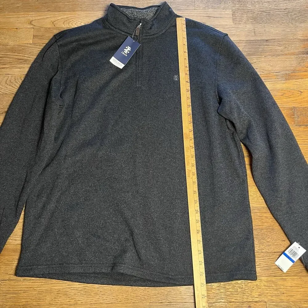 Izod Men XLT Tall Pullover Sweater Fleece Long Sleeve Black 1/4 Zip Holiday $80